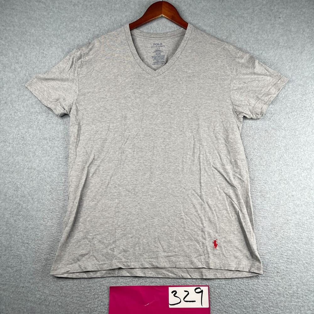 Polo Ralph Lauren V Neck T Shirt Mens Large Gray Heather Red Pony Classic